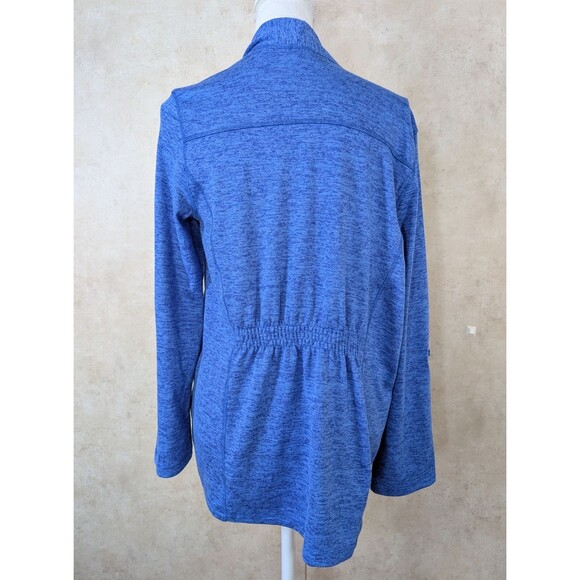T by Talbots Open Front Cardigan Sweater Medium Blue Pockets Roll Tab Sleeves - Picture 3 of 9